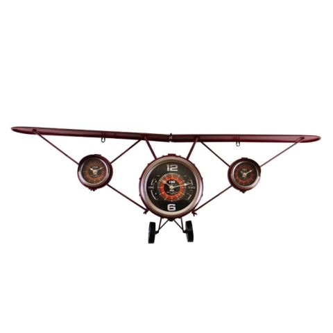 Vintage Metal Aeroplane Plane Shelf With 3 Clocks