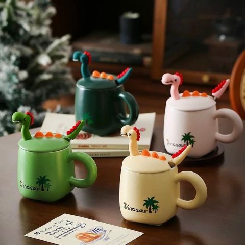 Dinosaur Ceramic Mug with Spoon