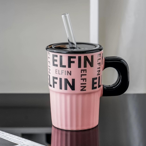 Big Ceramic Mug with Straw